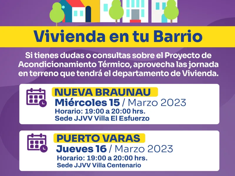 Municipalidad de Puerto Varas invita a participar de jornadas informativas sobre Proyecto de Acondicionamiento Térmico
